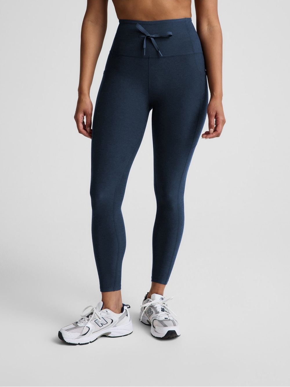 High-Rise Navy Seamless Leggings with Drawstring Waist